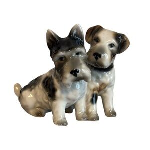 Antique Porcelain Dog Figurine Scottie Terrier and Jack Russell Terrier Germany